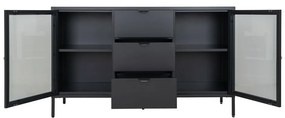 Dalby vitrines komód, 2 ajtó, 3 fiók, acél, fekete 140x40x85 cm