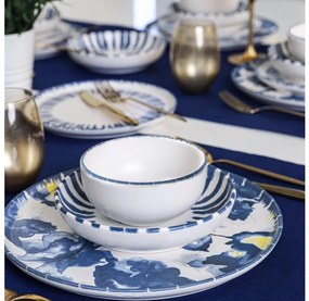 24 darabos étkészlet fehér/kék/kőkerámia