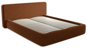 Terrakotta színű kárpitozott ágyneműtartós franciaágy ágyráccsal 160x200 cm Kiana – Makamii