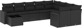vidaXL 10 részes fekete polyrattan kerti ülőgarnitúra párnákkal