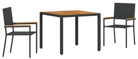 vidaXL Kert étkező szett 3 pcs Fekete polirattan