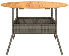 szürke polyrattan kerti asztal akácfa lappal Ø110 x 71 cm
