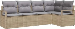 vidaXL Kanapé Szett párnával 5 pcs Bézs polirattan