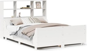 vidaXL fehér tömör fa könyvespolcos ágy matrac nélkül 140 x 200 cm