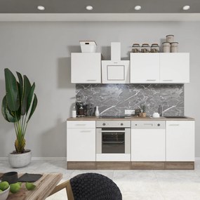 Yorki 220 konyhabútor yorki tölgy korpusz,selyemfényű fehér fronttal alsó sütős elemmel