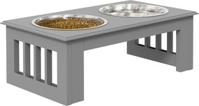 PawHut Emelt Etető Állomás Kutyáknak 2 Tálcával, 2 x 900ml Rozsdamentes Acél Tálak, Kis Kutyák és Macskák részére, Szürke | Aosom