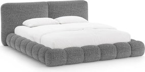 Sötétszürke kárpitozott ágyneműtartós franciaágy ágyráccsal 160x200 cm Solange – Micadoni