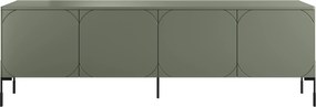Sonatia TV-szekrény 200 cm négyajtós fém lábakkal - olíva