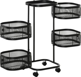 HOMCOM Névleges Trolly 4 Drótkosárral, Felső Polccal és Forgó Kerekekkel, Acél és PP Műanyag, 33x33x77cm, Fekete | Aosom