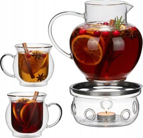 Szett Forró Tea, Forralt Bor Készítéséhez 4 Db-os. Bögrék, Kanna 1L, Melegítő