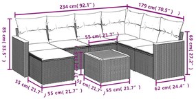 8 részes fekete polyrattan kerti ülőgarnitúra párnákkal