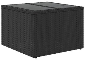 fekete polyrattan üveglapos kerti asztal 55 x 55 x 37 cm