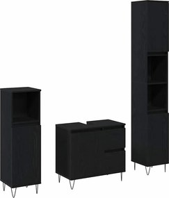 vidaXL Fürdőszoba bútor szett 3 pcs Fekete tölgy 30 x 30 x 190 cm