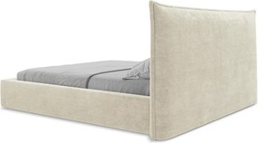 Bézs kárpitozott ágyneműtartós franciaágy ágyráccsal 140x200 cm Esala – Makamii