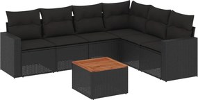 vidaXL 7 részes fekete polyrattan kerti ülőgarnitúra párnával