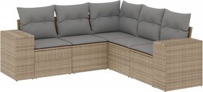 vidaXL 5 részes bézs polyrattan kerti ülőgarnitúra párnákkal