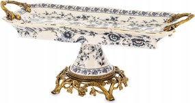 Palota tálca Retro kerámia öregített fehér kék arany patera láb