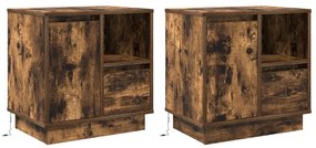 Éjjeli szekrény LED fényekkel 2 db Füstölt tölgy 50x34,5x50 cm