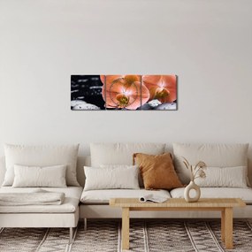 Kép - Narancssárga orchidea pálmalevelekkel (órával) (90x30 cm)