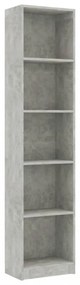 5-szintes betonszürke szerelt fa könyvszekrény 40 x 24 x 175 cm