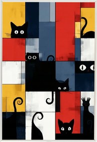 Poszter Keret Alumínium Fekete Macskák Absztrakt Színes Pop Art 40x60