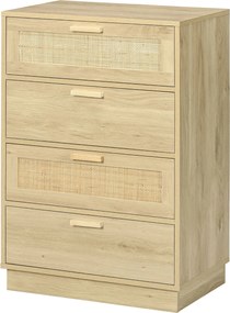 HOMCOM Éjjeliszekrény Rattán Hálós Fiókokkal Bojtstílusú Hálószobai Komód Állványzattal 60x38x88,5 cm Természetes | Aosom