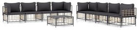 9 részes antracitszürke polyrattan kerti ülőgarnitúra párnákkal