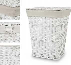 Fonott Szennyestartó Kosár Fehér Lenvászon Betéttel, Fürdőszobai Fedéllel