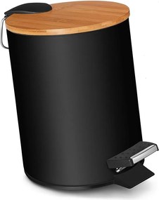 Kiváló minőségű fürdőszobai szemetes kosár fekete bambusz fedéllel 3 L