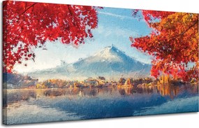 Vászonkép Színes levelek Város Hegy Víz 120x60 cm