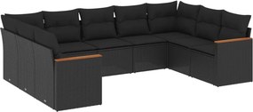 vidaXL 9 részes fekete polyrattan kerti ülőgarnitúra párnákkal