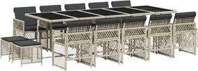 vidaXL 15 részes szürke polyrattan kerti étkezőgarnitúra párnákkal