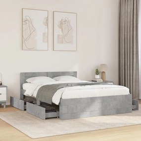 betonszürke szerelt fa ágykeret fejtámlával 140x190 cm