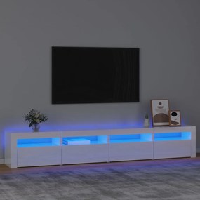 Magasfényű fehér TV-szekrény LED lámpákkal 240 x 35 x 40 cm