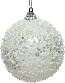 Karácsonyi gömb fehér flitterekkel és hóval 8cm