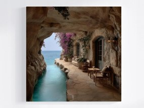 Vászonkép Canvas Sziklabarlang Azúrkék Tenger Virágok Nyaralás 40x40