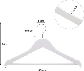 Kis méretű vállfa 35 cm, gyermek ruhaakasztók, 20 db-os csomag, fehér