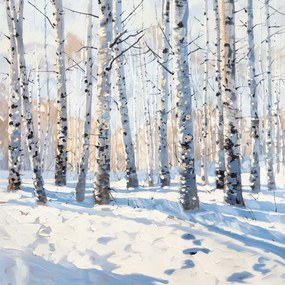 Vászonkép Canvas Tájkép Erdő Park Nyírfák Tél Hó 80x80