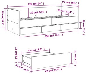 fekete kanapéágy fiókkal matrac nélkül 90x190 cm