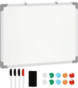 HOMCOM Fehér mágneses tábla 4 filctollal, 1 radírral, 10 mágnessel, állványra szerelhető, 60 x 1.8 x 45 cm | Aosom