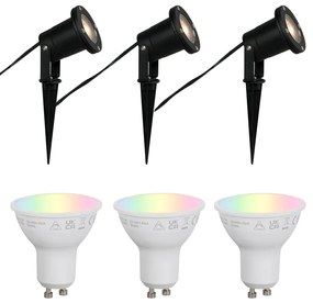 3 darabos intelligens kerti spotlámpa készlet fekete színben, kábellel és dugóval, 200 cm, IP65 - Basic