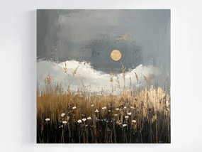 Vászonkép Canvas Absztrakt Tájkép Mező Gabona Éjszaka Hold 80x80