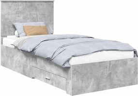 vidaXL Ágykeret fejtámlával fiókkal Beton Szürke 90 x 200 cm Faanyag