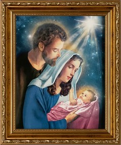 Vászonkép 31x26 Szent Család Jézus Krisztus József Mária Arany Díszített Keret