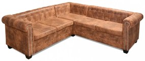 vidaXL 5 személyes barna műbőr Chesterfield sarokkanapé