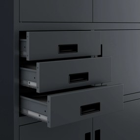 Fém iratszekrény széffel és fiókokkal FILIP II, 900 x 1850 x 400 mm, szürke