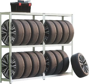 TYRE abroncstároló polc, 120x40x180cm, max 795kg, ezüst/világosbarna Jurhan