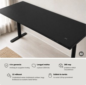 Elektromos ülő-álló íróasztal fiókkal és Qi vezeték nélküli töltővel fekete, 1600 mm: ELLIS
