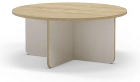 Krémszínű-natúr színű kerek dohányzóasztal tölgyfa dekoros asztallappal ø 80 cm Hillary – Marckeric