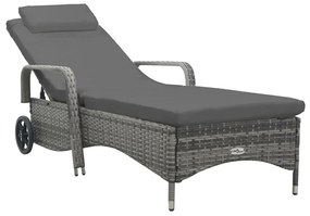 Antracitszürke kerekes polyrattan napozóágy